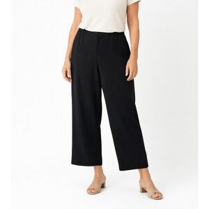 Eileen Fisher Silk Black Cropped Wide Leg Pants Size XL Elastic Waist Classic